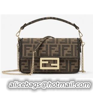 Famous Brand FENDI MINI BAGUETTE CHAIN FF fabric bag 8852 brown