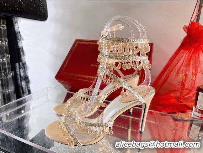 Affordable Price Rene Caovilla Elegant Evening Sandals CHANDELIER with 9.5cm Heel RC1054 Beige 2022