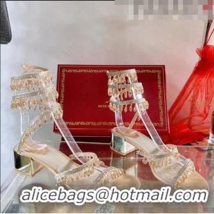 Famous Brand Rene Caovilla Lower-Heeled Sandals CHANDELIER with 4.5cm Heel RC1055 Beige 2022