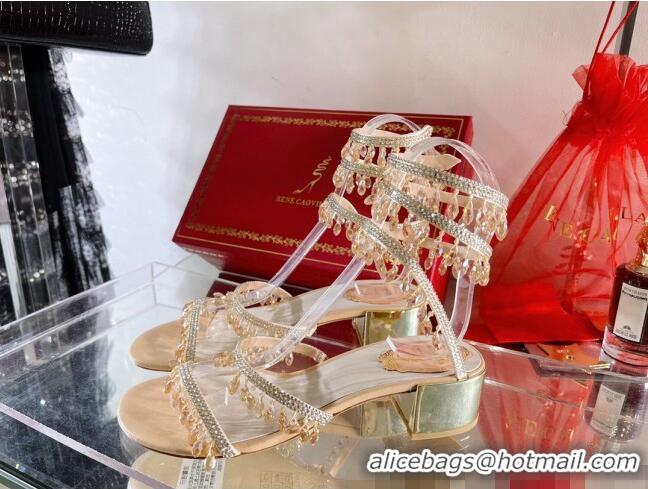 Famous Brand Rene Caovilla Lower-Heeled Sandals CHANDELIER with 4.5cm Heel RC1055 Beige 2022