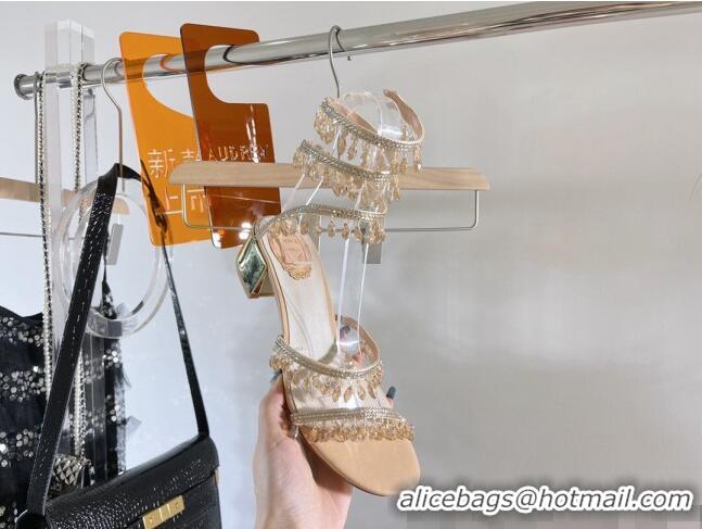 Famous Brand Rene Caovilla Lower-Heeled Sandals CHANDELIER with 4.5cm Heel RC1055 Beige 2022