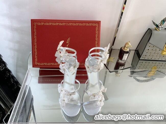 Top Quality Rene Caovilla Sandals with high Heels FLORIANE 9.5cm Heel RC1057 White/Silver 2022