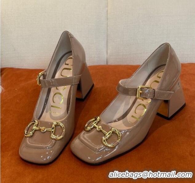 Sumptuous Gucci Patent Leather Mid-heel Mary Janes Pumps with Horsebit 7cm Brown 052326