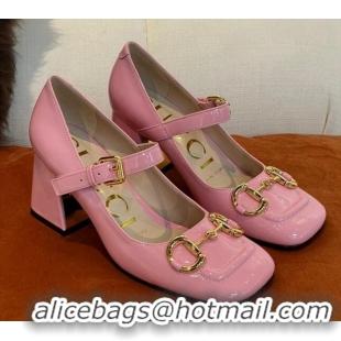 Best Product Gucci Patent Leather Mid-heel Mary Janes Pumps with Horsebit 7cm 052328 Light Pink