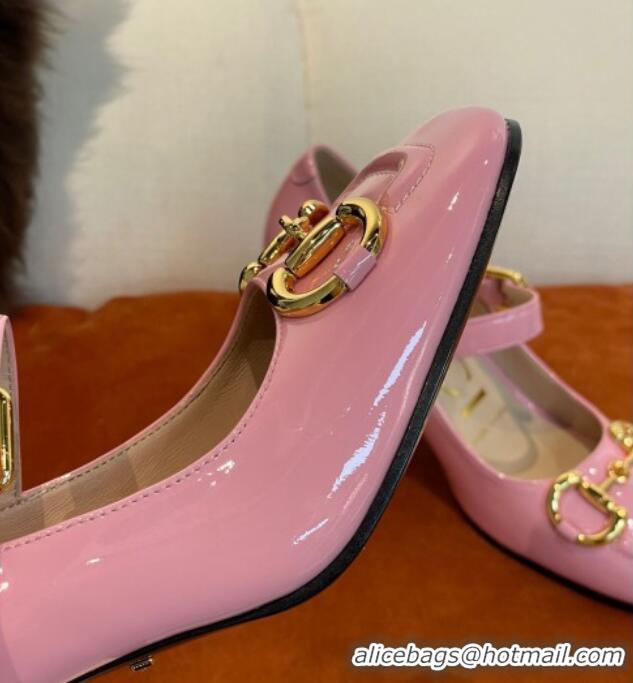 Best Product Gucci Patent Leather Mid-heel Mary Janes Pumps with Horsebit 7cm 052328 Light Pink