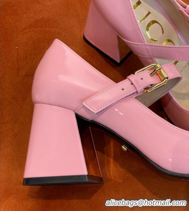 Best Product Gucci Patent Leather Mid-heel Mary Janes Pumps with Horsebit 7cm 052328 Light Pink