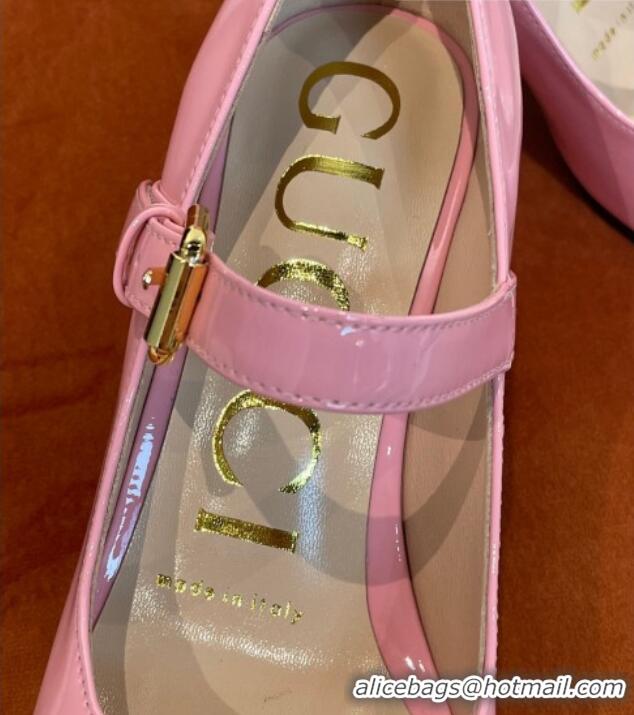 Best Product Gucci Patent Leather Mid-heel Mary Janes Pumps with Horsebit 7cm 052328 Light Pink