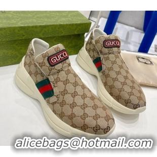 Hot Style Gucci GG Canvas Slip-on Sneakers Beige 052616