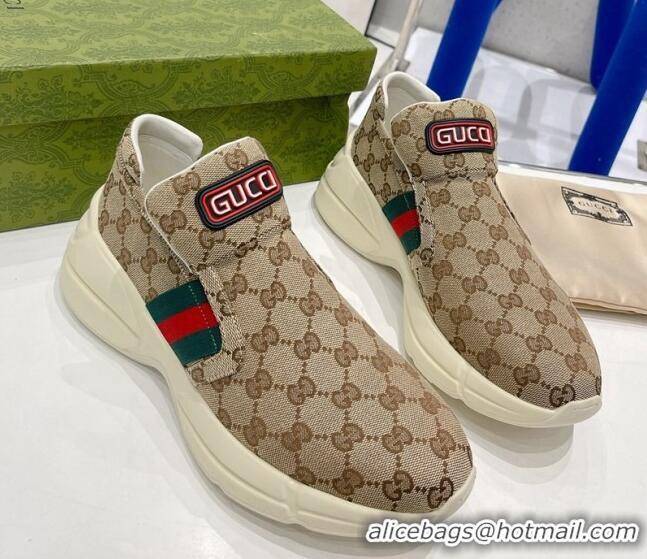 Hot Style Gucci GG Canvas Slip-on Sneakers Beige 052616