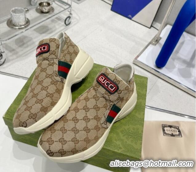 Hot Style Gucci GG Canvas Slip-on Sneakers Beige 052616