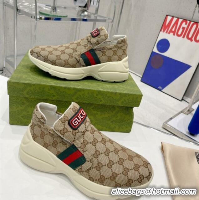 Hot Style Gucci GG Canvas Slip-on Sneakers Beige 052616