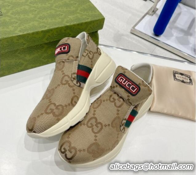 Classic Hot Gucci Maxi-GG Canvas Slip-on Sneakers Camel Brown 2052617 