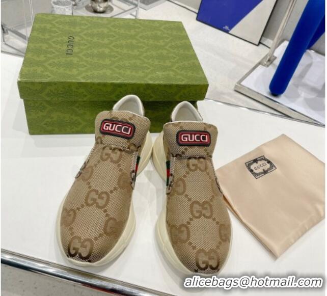 Classic Hot Gucci Maxi-GG Canvas Slip-on Sneakers Camel Brown 2052617 