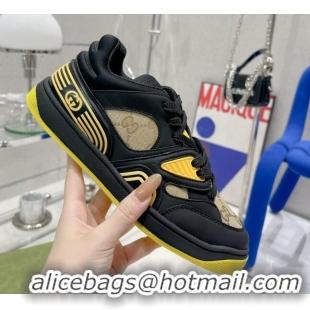 Fashion Gucci Leather Basket Low-top Sneakers Yellow/Black 2052621