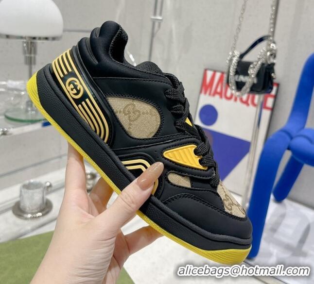 Fashion Gucci Leather Basket Low-top Sneakers Yellow/Black 2052621