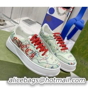 Best Grade Gucci Leather Sneakers with GUCCI Print Green 2052622