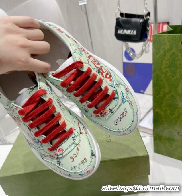 Best Grade Gucci Leather Sneakers with GUCCI Print Green 2052622