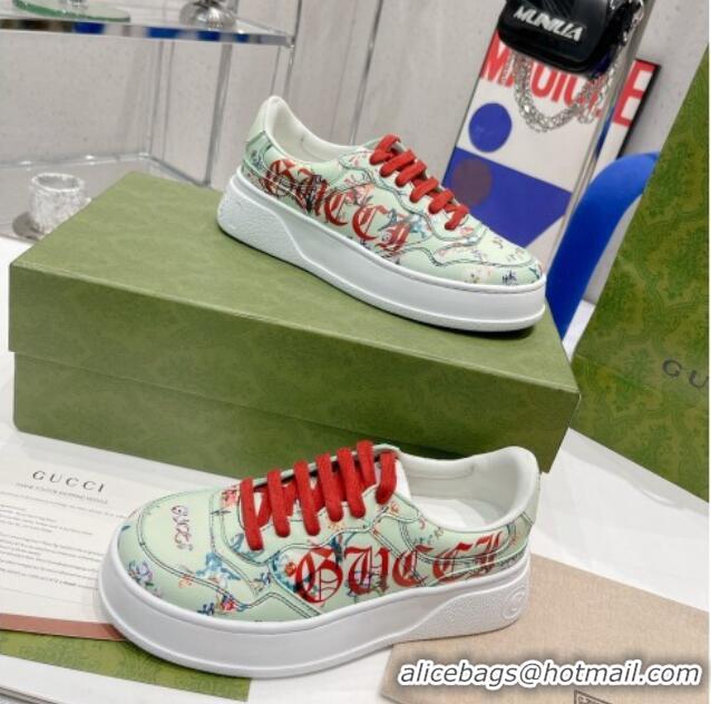 Best Grade Gucci Leather Sneakers with GUCCI Print Green 2052622