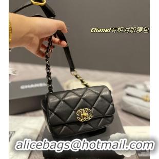 Grade Quality Chanel 19 Belt Bag Original Sheepskin Leather AS2388 Black