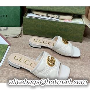 Purchase Gucci GG Matelasse Flat Slide Sandals White 0621110