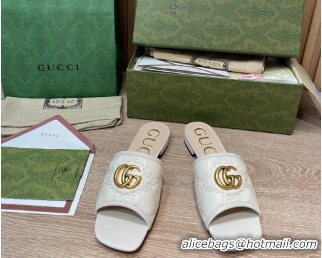 Purchase Gucci GG Matelasse Flat Slide Sandals White 0621110