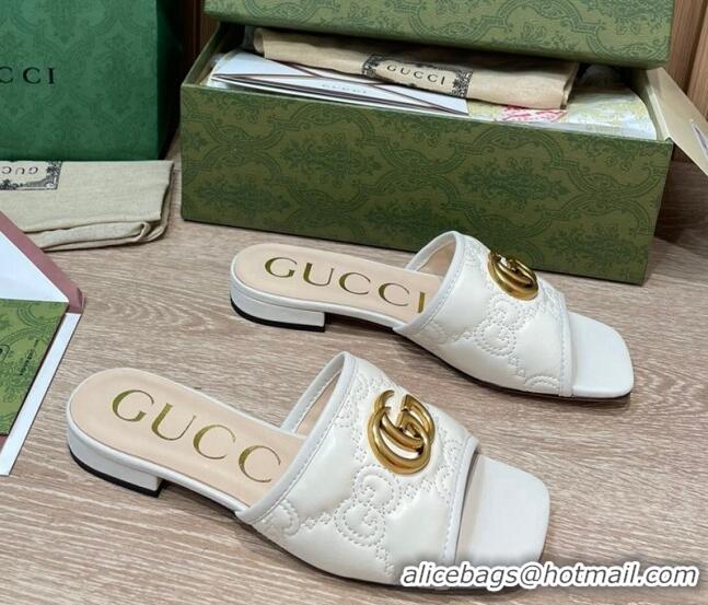 Purchase Gucci GG Matelasse Flat Slide Sandals White 0621110