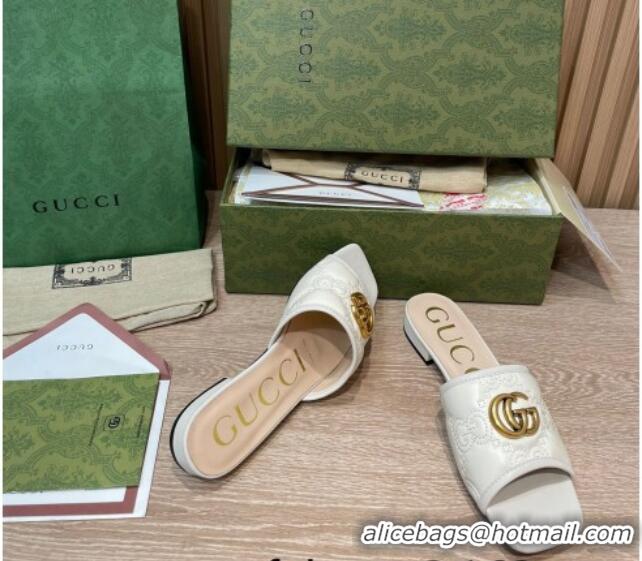 Purchase Gucci GG Matelasse Flat Slide Sandals White 0621110