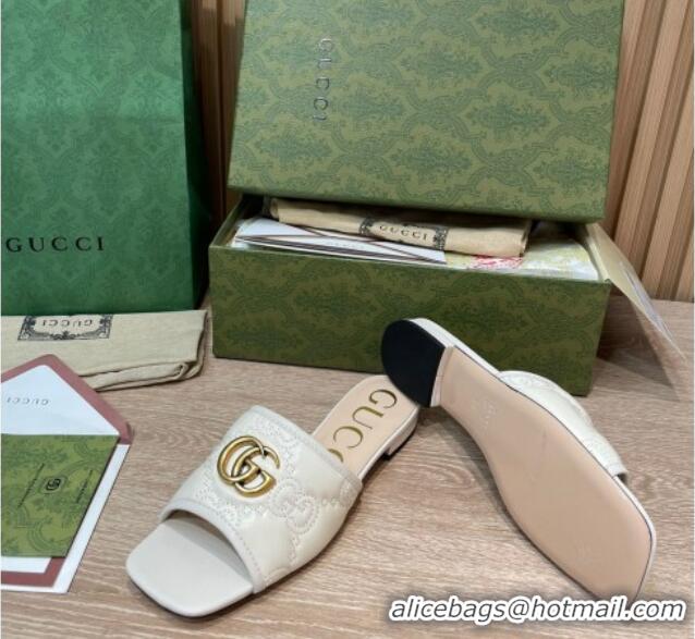 Purchase Gucci GG Matelasse Flat Slide Sandals White 0621110