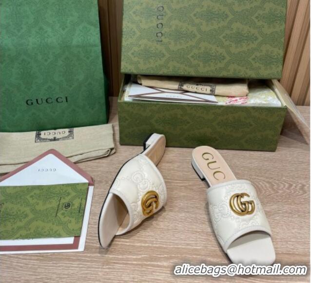 Purchase Gucci GG Matelasse Flat Slide Sandals White 0621110