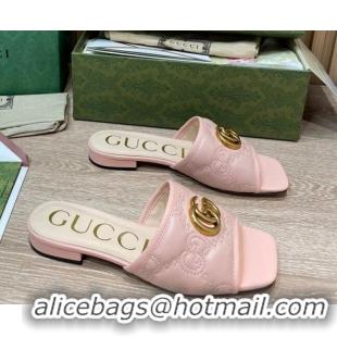 Good Quality Gucci GG Matelasse Flat Slide Sandals Light Pink 0621111