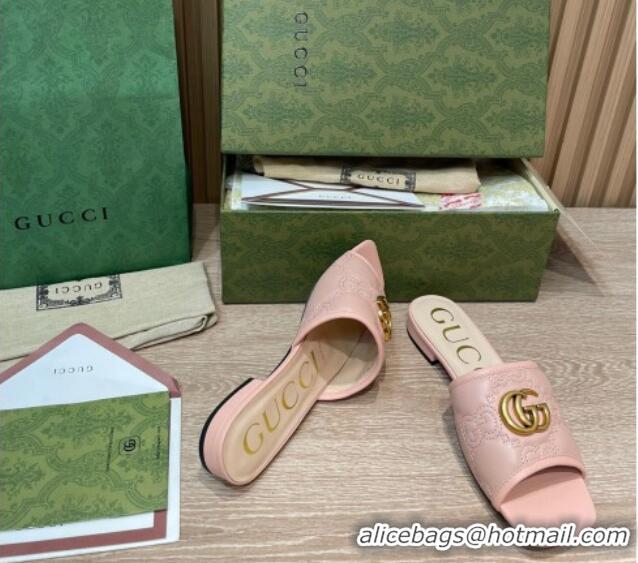 Good Quality Gucci GG Matelasse Flat Slide Sandals Light Pink 0621111