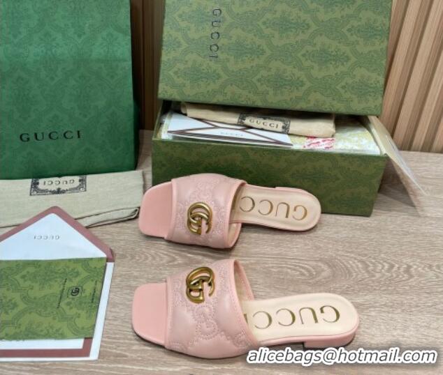 Good Quality Gucci GG Matelasse Flat Slide Sandals Light Pink 0621111