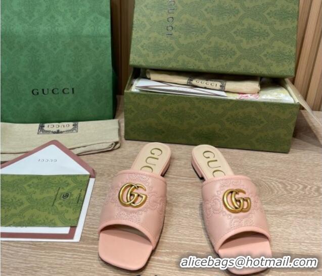 Good Quality Gucci GG Matelasse Flat Slide Sandals Light Pink 0621111