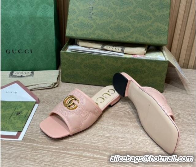 Good Quality Gucci GG Matelasse Flat Slide Sandals Light Pink 0621111