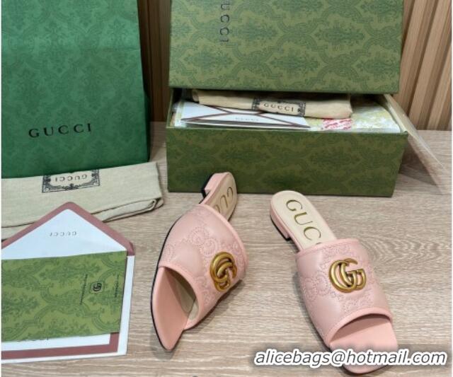 Good Quality Gucci GG Matelasse Flat Slide Sandals Light Pink 0621111