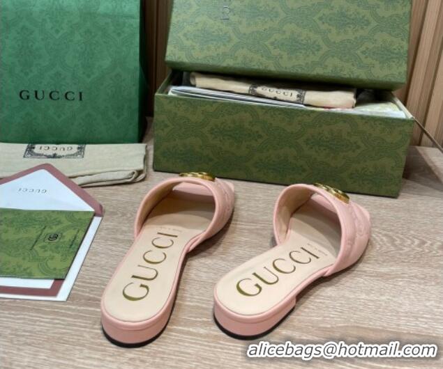 Good Quality Gucci GG Matelasse Flat Slide Sandals Light Pink 0621111