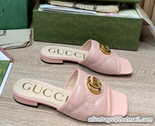 Good Quality Gucci GG Matelasse Flat Slide Sandals Light Pink 0621111