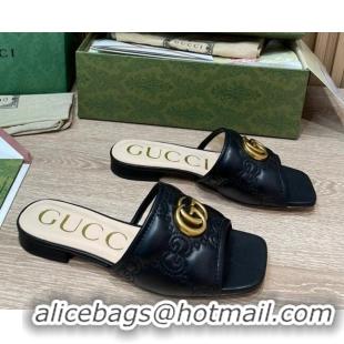 Perfect Gucci GG Matelasse Flat Slide Sandals Black 621112