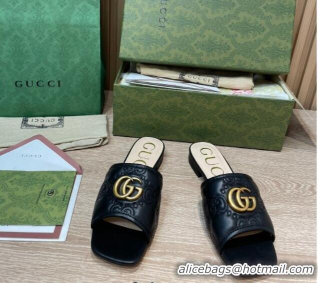 Perfect Gucci GG Matelasse Flat Slide Sandals Black 621112