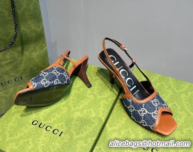 Pretty Style Gucci Denim Mid-heel Sandals Blue/Brown 621113