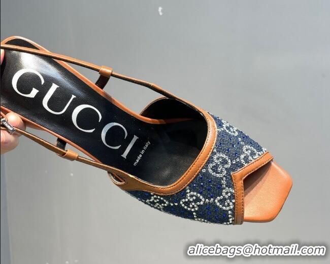 Pretty Style Gucci Denim Mid-heel Sandals Blue/Brown 621113