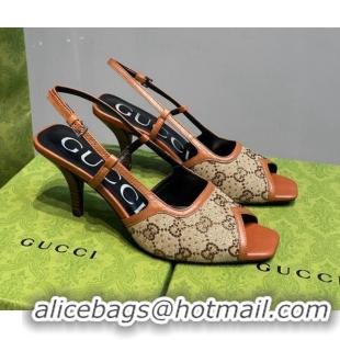 Crafted Gucci Denim Mid-heel Sandals Camel Brown 621114