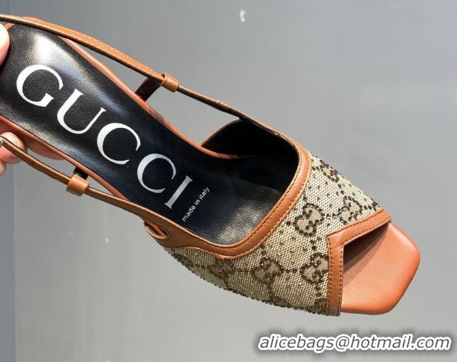 Crafted Gucci Denim Mid-heel Sandals Camel Brown 621114