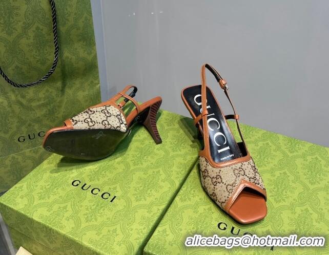 Crafted Gucci Denim Mid-heel Sandals Camel Brown 621114