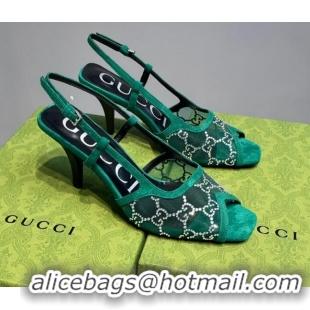 Grade Quality ucci GG Mesh Mid-heel Sandals Green 621116 