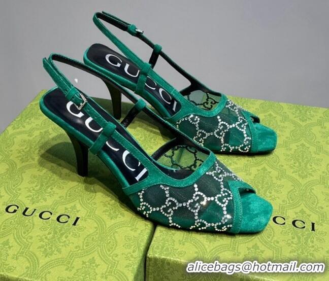 Grade Quality ucci GG Mesh Mid-heel Sandals Green 621116 