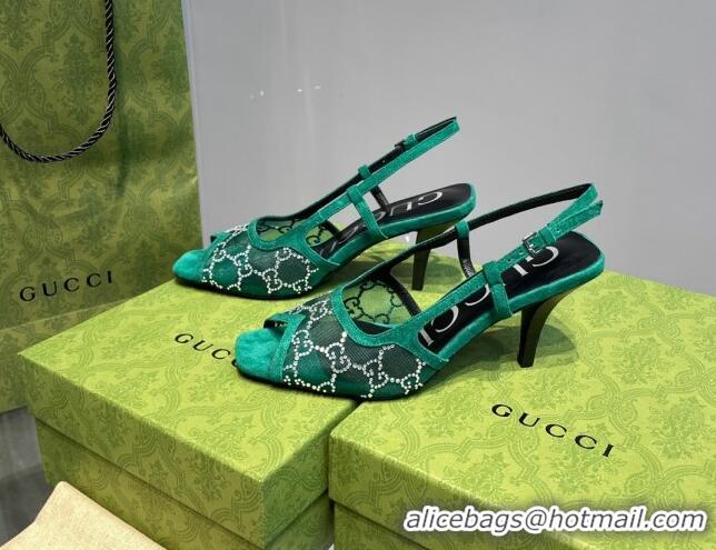 Grade Quality ucci GG Mesh Mid-heel Sandals Green 621116 