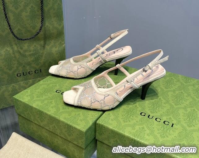 Best Price Gucci GG Mesh Mid-heel Sandals Nude 621117