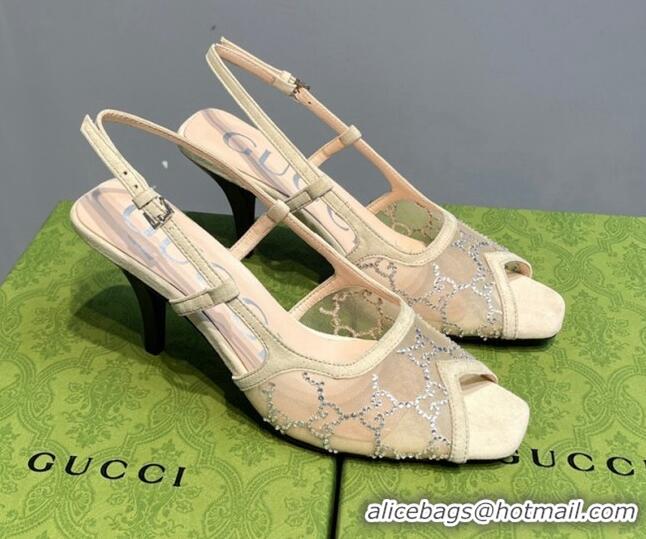 Best Price Gucci GG Mesh Mid-heel Sandals Nude 621117