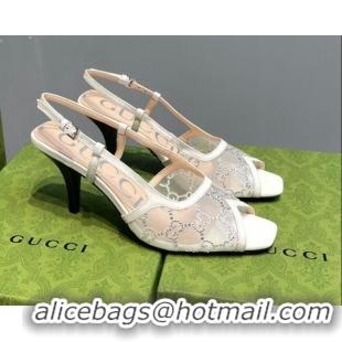 Shop Cheap Gucci GG Mesh Mid-heel Sandals White 621118